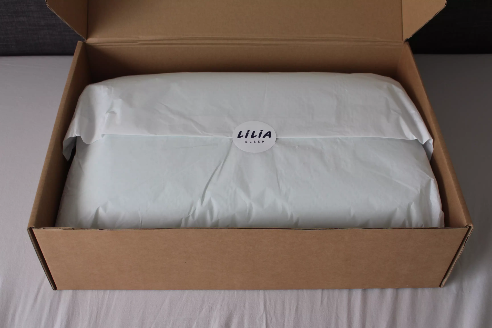 Lilia sleep forever pillow in box with tissue paper